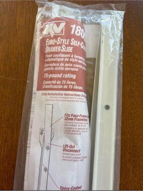 KV 180 Euro-Style Self-Close Drawer Slide - White, set of 3